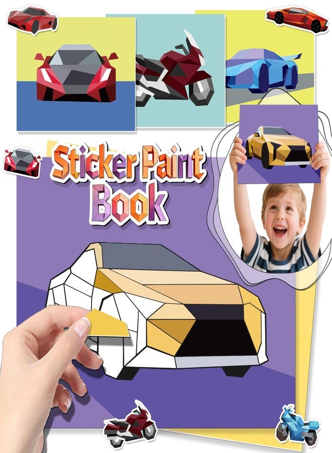Flamax Large Sticker Paint Book-Create 8 Vehicle Pictures, Waterproof, Perforated for Easy Tearing Stickers, Sticker by Number Kids 3-5, Stickers Paint Books for Kids Ages 4-8 - Image 1
